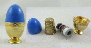 Sewing Egg Cup Etui Thread Thimble Plastic And Brass