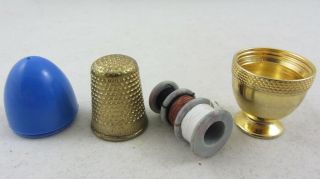 Sewing Egg Cup Etui Thread Thimble Plastic and brass 3
