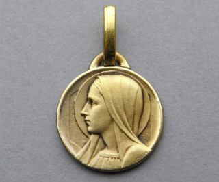 French Antique Religious Pendant.  Saint Virgin Mary.  Gold Plating Medal.  By Gron