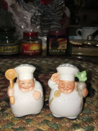 Vintage German Chef Salt & Pepper Set Miniature Size 1 3/4 " Made In Germany