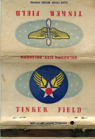 Wwii Era Matchbook Cover/postcard - Army Air Forces Tinker Field,  Oklahoma