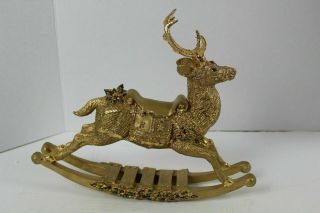 Gold Rocking Reindeer Figure Christmas Decoration 10 " X 12 " Resin