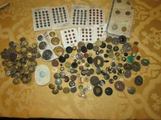 Vtg Antique Almost 2lbs Of Buttons Sewing Picture,  Army,  Navy,  Pf,  Fd,  Czecho