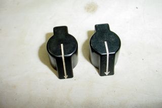 Two Vintage Radio Control Knobs Black Bakelite w/ arrow 1/4 