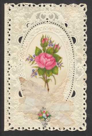 C5625 Victorian Folding Paper Lace Valentine: Hand Painted Rose On Rice Paper,  S