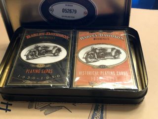 Two 1997 Decks Harley Davidson Playing Cards With Tin Container