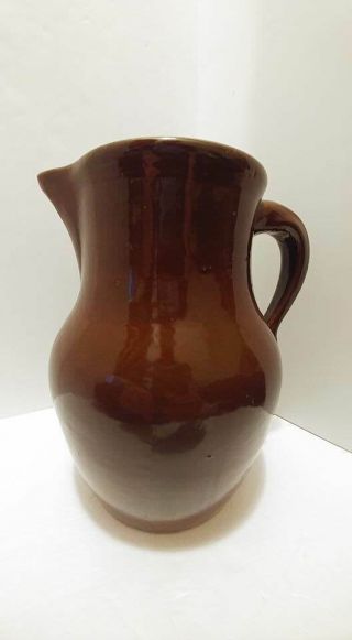 Antique Primitive Pottery Stoneware Large Brown Heavy 10 " Pitcher Marked 229