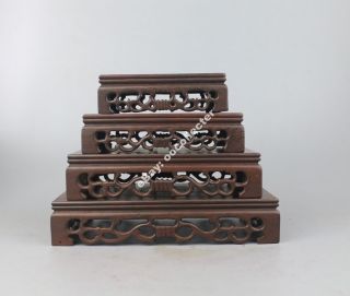 Stand Display 1 Set China Ji - Chi Wood Rosewood Carved 4 Pc Rectangle Wooden Base