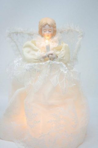 Shabby Cottage Chic Vintage Porcelain Angel Christmas Tree Topper White Lace