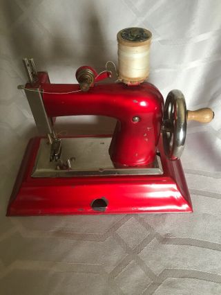 Vintage Casige Red Enamel Childs Sewing Machine Germany British Zone No Needle