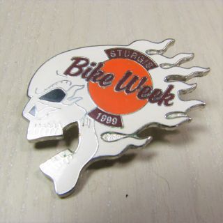 Sturgis Bike Week 1999 White Flaming Skull Vest Jacket Harley Pin