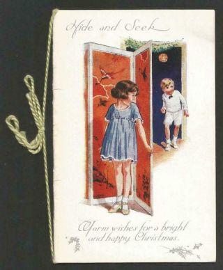 H56 - Children Playing Hide & Seek - G.  W.  Goss - Vintage 1930s Folding Xmas Card