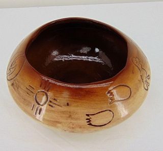 Handcrafted Native American Indian Glazed Pottery Bowl/planter - Hieroglyphics