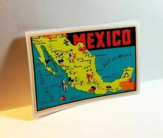 Map Of Mexico Vintage Style Travel Decal / Vinyl Sticker,  Luggage Label