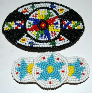 2 Vintage Southwest Native American Seed Bead Hair Barrette Hair Clip Accessory
