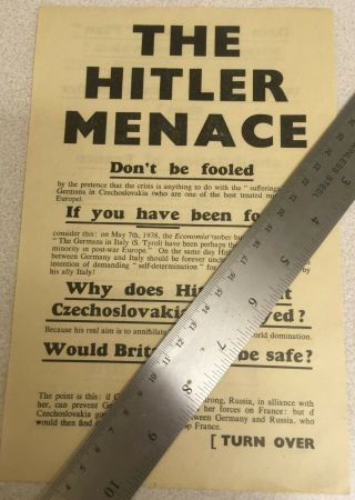 Ww2 The Hitler Menace Anti Nazi Propaganda Leaflet Czechoslovakia Scarce 1938