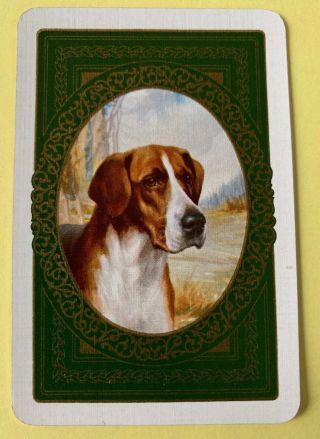 Playing Swap Cards = 1 Single Vintage English Blood Hound Dogs Green