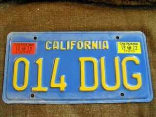 Blue Heavy California Vehicle Vanity License Plate 014 Dug " Vg Cond W Dust