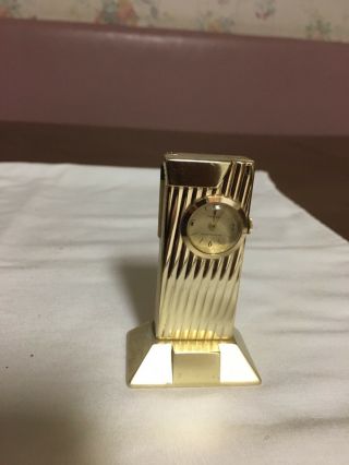 Sovereign Gold Tone Small Clock In A Stand Up 3 " Table Cigarette Lighter