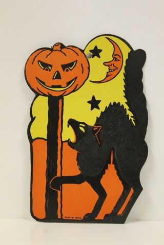 Vintage Halloween Cat Pumpkin Moon Jol Embossed Die Cut He Luhrs