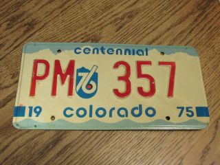 1975 Colorado Centennial License Plate,  Pm 357,  Low Number (fc - 445)