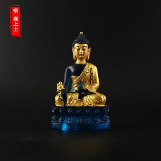 Exquisite Tibetan Buddhism Hand Painting Resin Gilt Statue Medicine Buddha Yr72