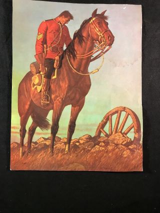 1962 Lithograph Print By A.  Friberg A Weary Canadian Mountie On His Horse
