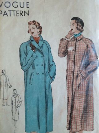 Vogue 6328 Vintage Sewing Coat Jacket Pattern Size 20 Bust 38 50s 1950s Xl