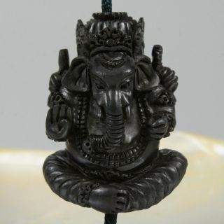 Hindu God Ganesha Arang Black Wood Focal Bead Pendant Carving Sculpture 14.  08 G