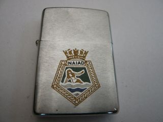 Very Rare Vintage Zippo Usa Lighter Enamel Hms Navy Ship Crest Naiad 1979