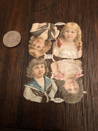 Antique Detaield Die Cut L&b 1890 German Uncut Childrens Paper Doll Faces Scraps