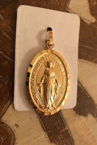Antique Vintage French Sterling Gilded Medal Virgin Mary Sacred Heart Pendant 2