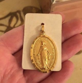 Antique Vintage French Sterling Gilded Medal Virgin Mary Sacred Heart Pendant 4