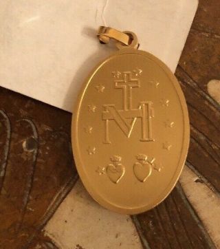 Antique Vintage French Sterling Gilded Medal Virgin Mary Sacred Heart Pendant 6
