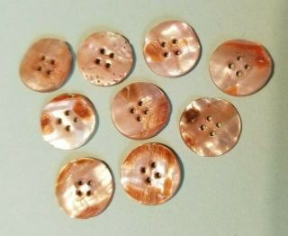 9 VINTAGE CARVED MOTHER OF PEARL 4 HOLE SEW - THRU BUTTONS - 5/8 