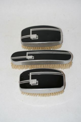 Art Deco Black Silver Vintage Brush Set Pro - Phy - Lac - Tic Sterilized Usa Letter C