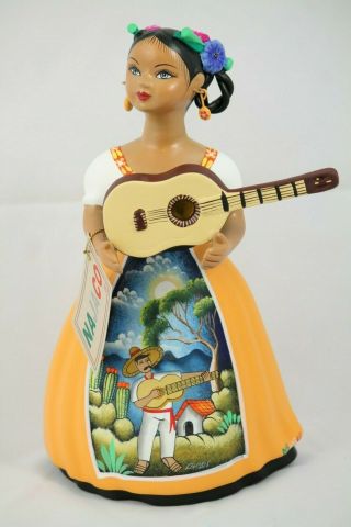 Lupita Najaco Ceramic Doll/figurine Guitar Mexican Folk Art Collectible Mustard