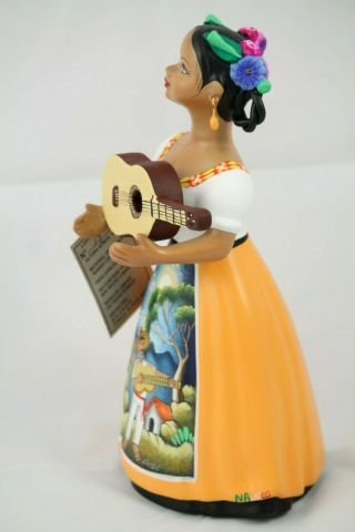 Lupita Najaco Ceramic Doll/Figurine Guitar Mexican Folk Art Collectible Mustard 7