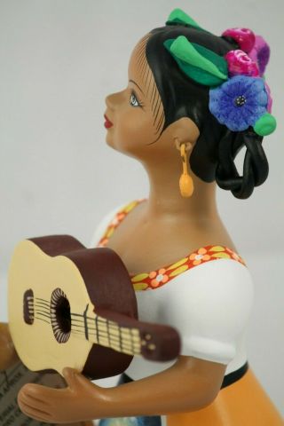 Lupita Najaco Ceramic Doll/Figurine Guitar Mexican Folk Art Collectible Mustard 8