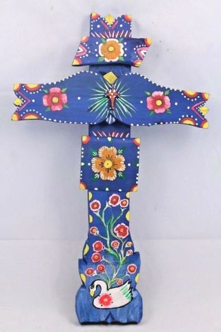 Wood Cross Handmade Collectible Mexican Folk Art Religious Home Decor Large
