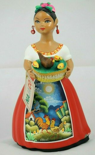 Lupita Najaco Ceramic Doll/figurine Chicken/chicks Mexican Folk Art Decor Red