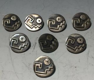 Set Of 8 Vintage Sterling Silver Mexico Taxco Lacucaracha Aztec Buttons