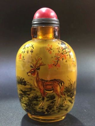 Chinese Antique Coloured Glaze Hand Painted Lucky Deer Snuff Bottle