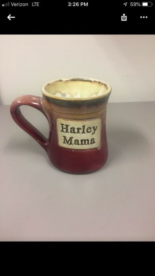 Harley Mama Coffee Mug Pottery Glazed Stoneware Dark Maroon Red Holds 20oz