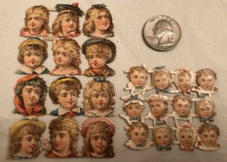 Antique Die Cut C 1890 German Uncut Childrens Babies Paper Doll Faces Scraps
