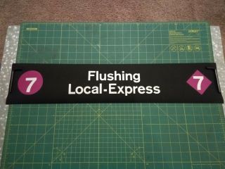 Nyc Subway Irt Redbird Side Route Roll Sign Piece Sm - 7 Flushing Local - Express