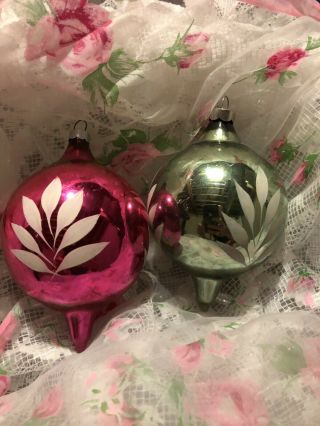 Antique Germany Blown Mercury Glass Christmas Tree Ornament Set Of 2 Round Balls 3