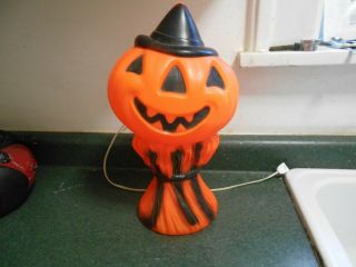 Vintage Halloween Blow Mold Jack - O - Lantern Wearing Witch Hat 14 " Lights Up