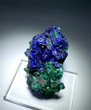 Sparkling - Blue Azurite Crystals W/ Green Malachite Matrix,  Mine China
