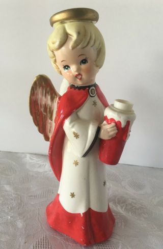 Sweet Vtg Christmas Angel Candle Holder Made In Japan Mid Century 9 " Tall